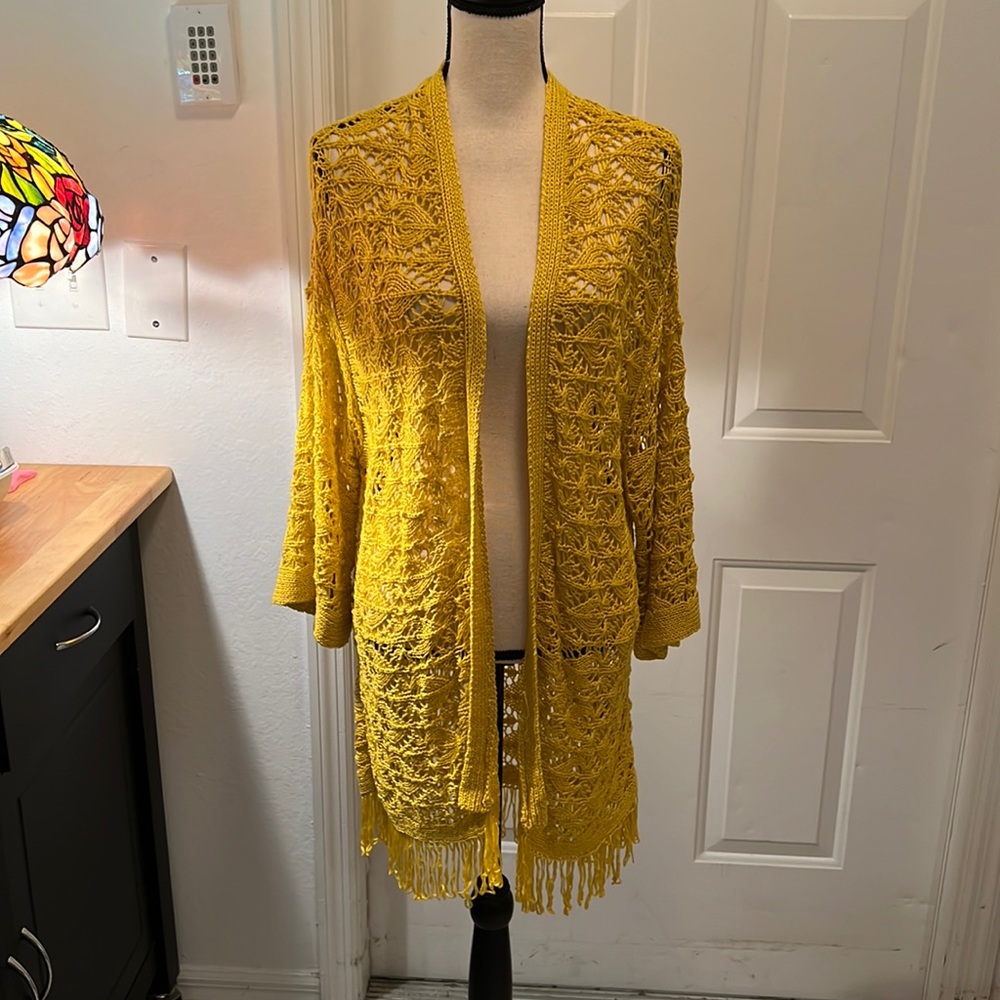 Curations Crocheted knit open front sweater